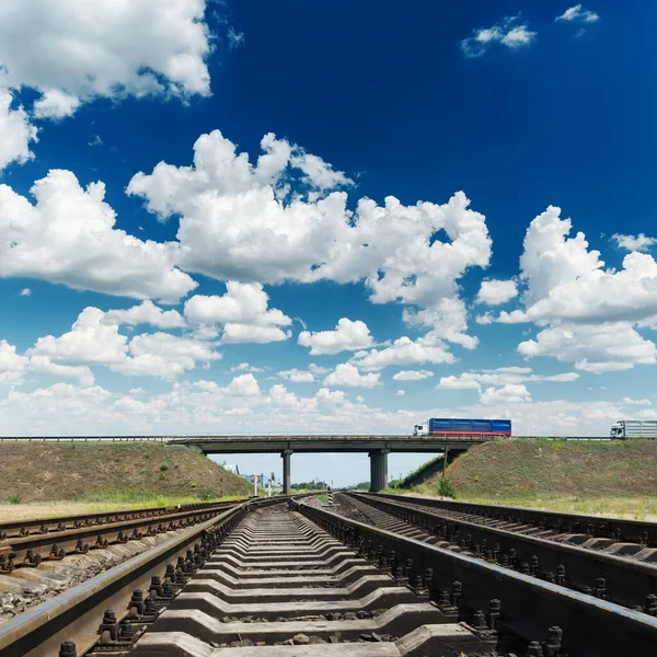 Eisenbahn Bis Zum Horizont Bei Blauem Himmel Mit Wolken — Stockfoto