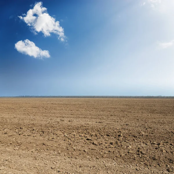 Black Plowed Agriculture Field Blue Sky Clouds — Stock Photo, Image