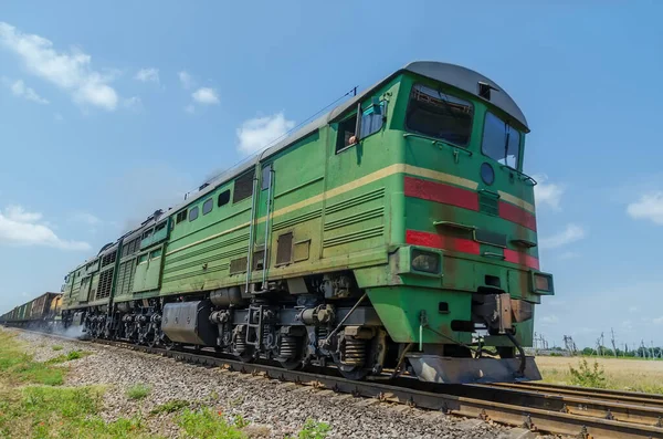 Green Locomotive Motion Railway — Stock Photo, Image