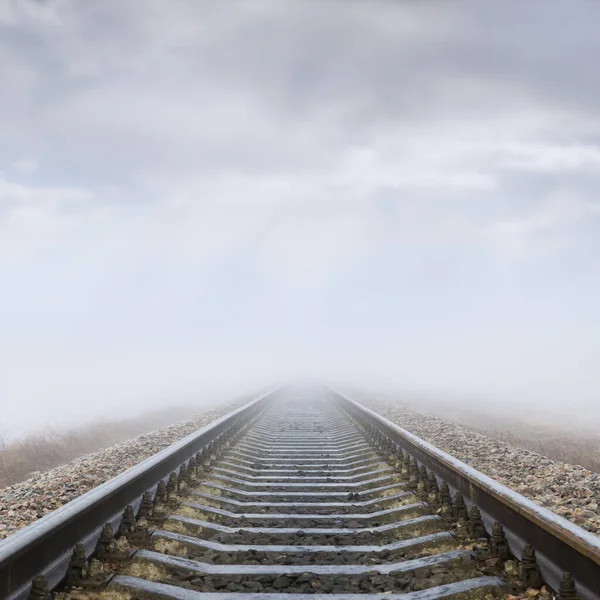 Eisenbahn Nebel Bis Zum Horizont Wolken — Stockfoto