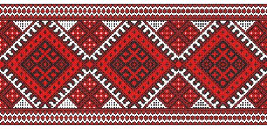 İşlemeli eski el yapımı çapraz dikişli etnik Ukrayna deseni. Süslü Ukrayna havlusu. Vektör olarak Rushnyk biçimi