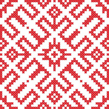 İşlemeli eski el yapımı çapraz dikişli etnik Ukrayna deseni. Süslü Ukrayna havlusu. Vektör olarak Rushnyk biçimi