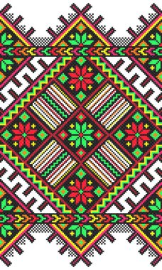 İşlemeli eski el yapımı çapraz dikişli etnik Ukrayna deseni. Süslü Ukrayna havlusu. Vektör olarak Rushnyk biçimi