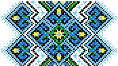 İşlemeli eski el yapımı çapraz dikişli etnik Ukrayna deseni. Süslü Ukrayna havlusu. Vektör olarak Rushnyk biçimi