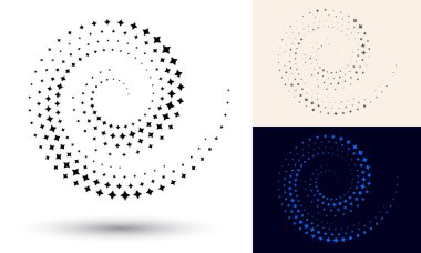 Simge ya da arkaplan olarak yarım tonlu spiral. Logo veya amblem için yıldızlı bir çerçeve olarak siyah soyut vektör. Tasarımınız için beyaz arkaplanda çember sınırı izole edildi.