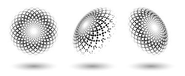 Herhangi bir proje için yarı ton şekilleri, soyut noktalar logo amblemi veya tasarım öğesi. Yuvarlak simge ya da arka plan. Vektör EPS10 illüstrasyonu. Farklı perspektiflere sahip soyut noktalı yarım ton vektörü
