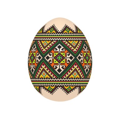 Nakışlı En İyi Paskalya Yumurtası. Süslü yumurta, el yapımı çapraz dikişli etnik Ukrayna deseni gibi. Hediye kartı şablonu, broşür, broşür, dergi kapağı. Pysanka süsü.