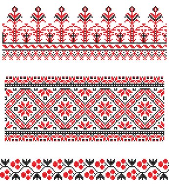 İşlemeli eski el yapımı çapraz dikişli etnik Ukrayna deseni. Süslü Ukrayna havlusu. Vektör olarak Rushnyk biçimi