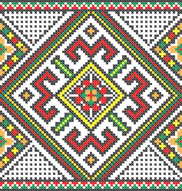 İşlemeli eski el yapımı çapraz dikişli etnik Ukrayna deseni. Süslü Ukrayna havlusu. Vektör olarak Rushnyk biçimi