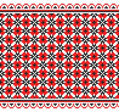 İşlemeli eski el yapımı çapraz dikişli etnik Ukrayna deseni. Süslü Ukrayna havlusu. Vektör olarak Rushnyk biçimi