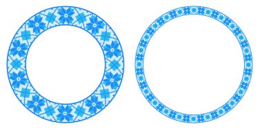 El yapımı, çapraz dikişli Ukrayna deseni gibi güzel işlenmiş. Etnik tarzda yuvarlak bir süs. Süslü yemek ile moda arka planı. İç dekorasyon, vektör illüstrasyonu.