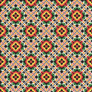 İşlemeli eski el yapımı çapraz dikişli etnik Ukrayna deseni. Süslü Ukrayna havlusu. Vektör olarak Rushnyk biçimi