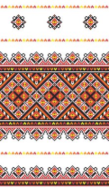 İşlemeli eski el yapımı çapraz dikişli etnik Ukrayna deseni. Süslü Ukrayna havlusu. Vektör olarak Rushnyk biçimi