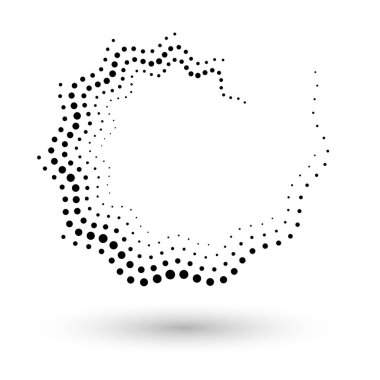 Logo ya da simge için yarım ton noktalar şeklinde daire şeklinde. Vektör noktalı çerçeve tasarım elemanı.
