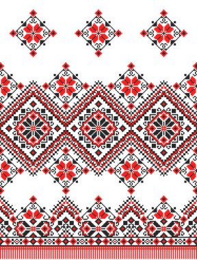 İşlemeli eski el yapımı çapraz dikişli etnik Ukrayna deseni. Süslü Ukrayna havlusu. Vektör olarak Rushnyk biçimi