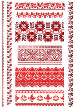 İşlemeli eski el yapımı çapraz dikişli etnik Ukrayna deseni. Süslü Ukrayna havlusu. Vektör olarak Rushnyk biçimi