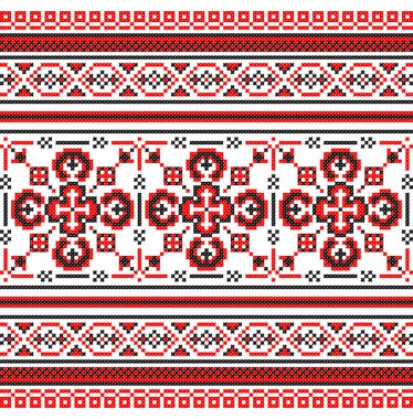 İşlemeli eski el yapımı çapraz dikişli etnik Ukrayna deseni. Süslü Ukrayna havlusu. Vektör olarak Rushnyk biçimi