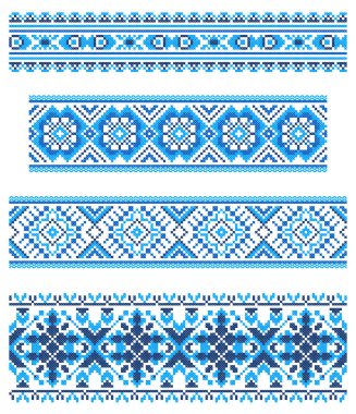 Tasarım için el yapımı çapraz dikiş gibi dikişsiz nakışlı eşyalar. Vektör beyaz arkaplanda resimle sınırlandırılır. Belarus Ulusal Süslemesi.