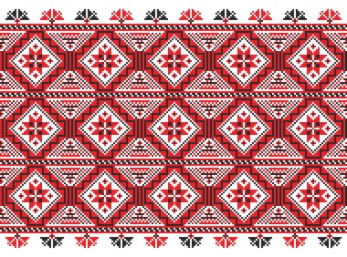 İşlemeli eski el yapımı çapraz dikişli etnik Ukrayna deseni. Süslü Ukrayna havlusu. Vektör olarak Rushnyk biçimi