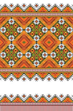İşlemeli eski el yapımı çapraz dikişli etnik Ukrayna deseni. Süslü Ukrayna havlusu. Vektör olarak Rushnyk biçimi