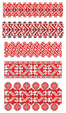 İşlemeli eski el yapımı çapraz dikişli etnik Ukrayna deseni. Süslü Ukrayna havlusu. Vektör olarak Rushnyk biçimi