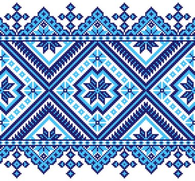 İşlemeli eski el yapımı çapraz dikişli etnik Ukrayna deseni. Süslü Ukrayna havlusu. Vektör olarak Rushnyk biçimi