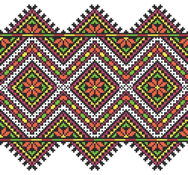 Embroidered Old Handmade Cross Stitch Ethnic Ukraine Pattern Ukrainian Towel — Stock Vector