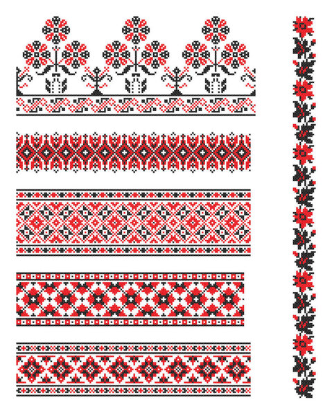 embroidered old handmade cross-stitch ethnic Ukraine pattern. Ukrainian towel with ornament. Rushnyk style in vector
