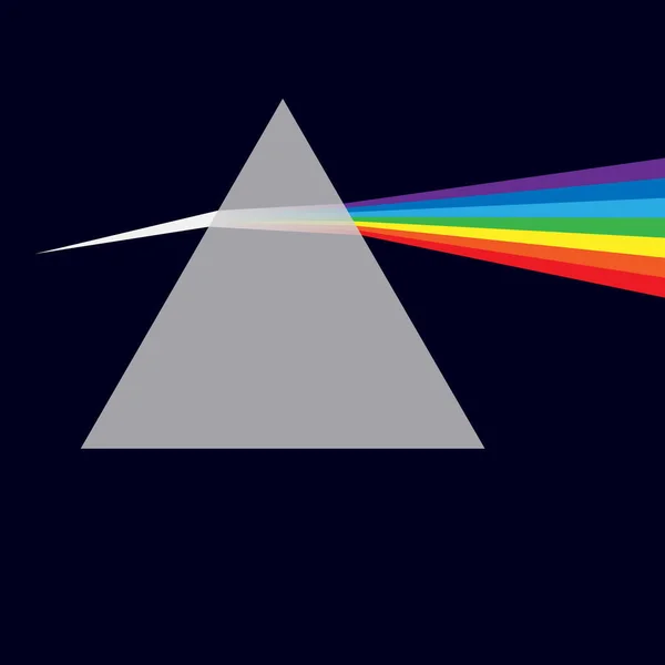 白い三角形の中に光の線と暗い背景の虹 — ストックベクタ