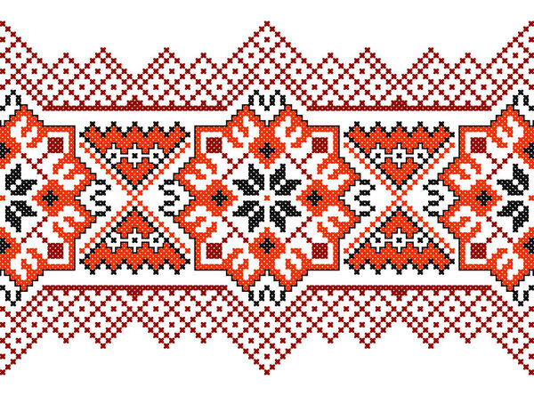 embroidered old handmade cross-stitch ethnic Ukraine pattern. Ukrainian towel with ornament. Rushnyk style in vector