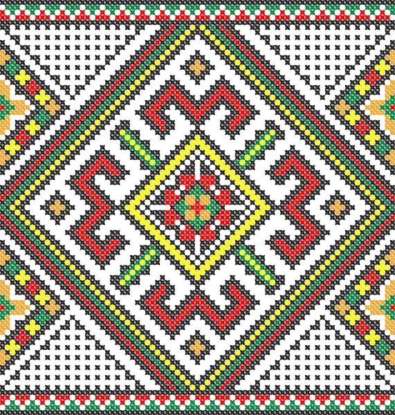 İşlemeli eski el yapımı çapraz dikişli etnik Ukrayna deseni. Süslü Ukrayna havlusu. Vektör olarak Rushnyk biçimi