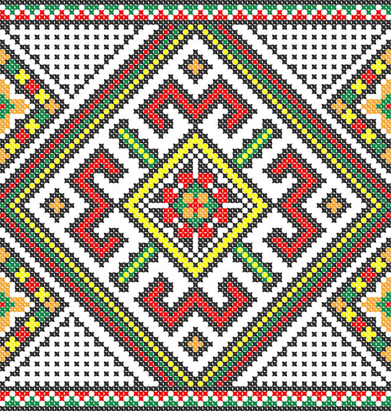 embroidered old handmade cross-stitch ethnic Ukraine pattern. Ukrainian towel with ornament. Rushnyk style in vector