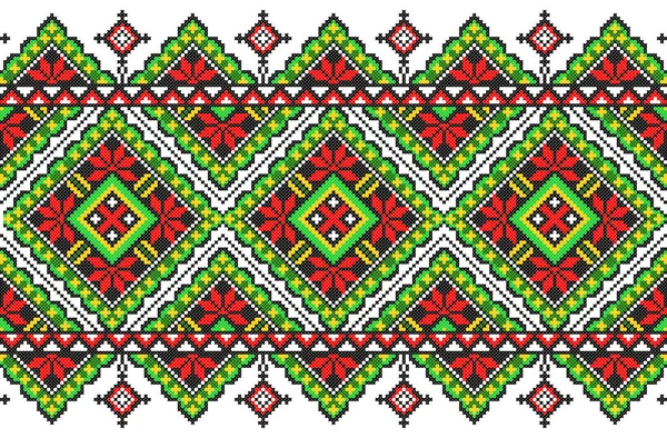 Embroidered Old Handmade Cross Stitch Ethnic Ukraine Pattern Ukrainian Towel — Stock Vector