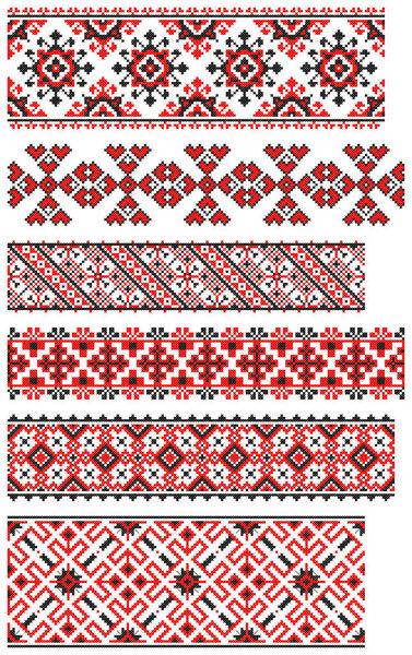 embroidered old handmade cross-stitch ethnic Ukraine pattern. Ukrainian towel with ornament. Rushnyk style in vector