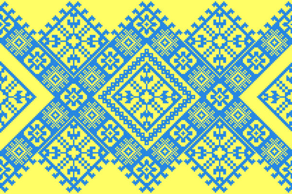 embroidered old handmade cross-stitch ethnic Ukraine pattern. Ukrainian towel with ornament. Rushnyk style in vector