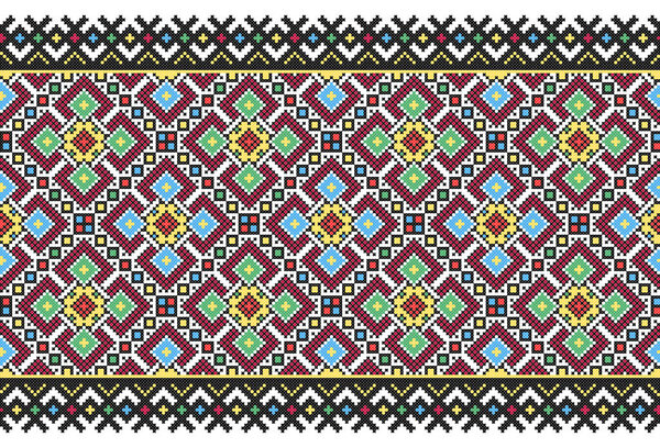 embroidered old handmade cross-stitch ethnic Ukraine pattern. Ukrainian towel with ornament. Rushnyk style in vector