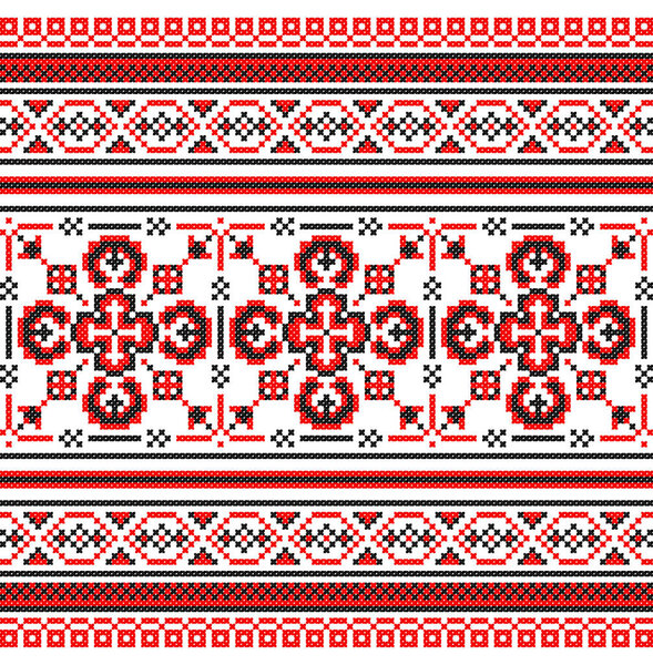 Вышитое старое ручное сшивание этнической Украины. Украинское полотенце с орнаментом. Рушникский стиль в векторе