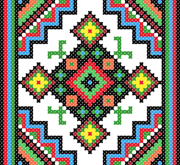 Embroidered Old Handmade Cross Stitch Ethnic Ukraine Pattern Ukrainian Towel — Stock Vector