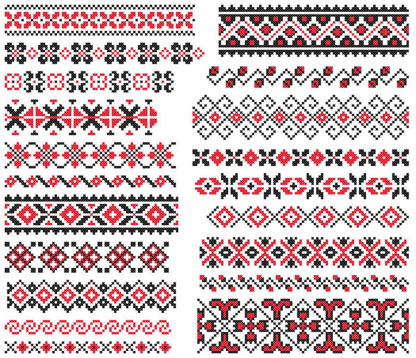 Вышитое старое ручное сшивание этнической Украины. Украинское полотенце с орнаментом. Рушникский стиль в векторе