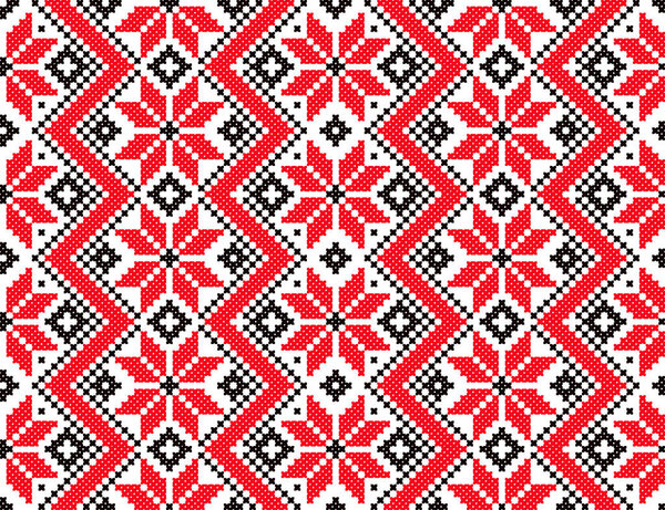 embroidered old handmade cross-stitch ethnic Ukraine pattern. Ukrainian towel with ornament. Rushnyk style in vector