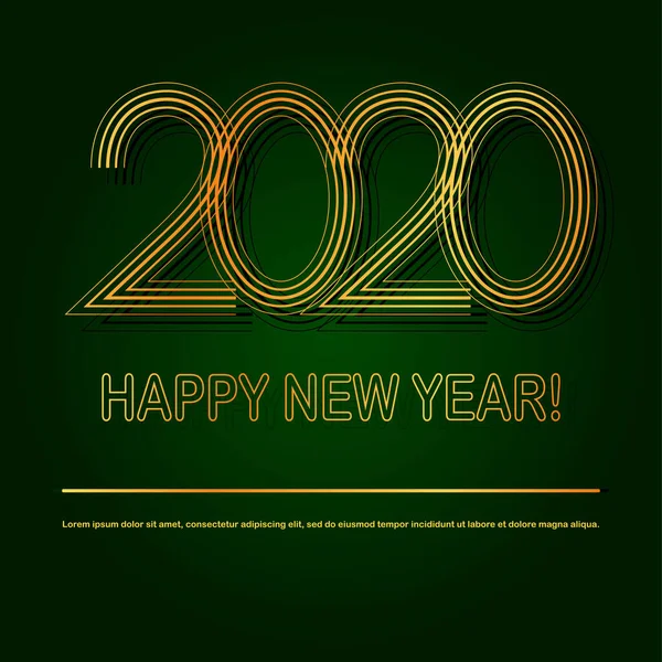 Líneas Doradas 2020 Feliz Año Nuevo Sobre Fondo Verde Oscuro — Vector de stock