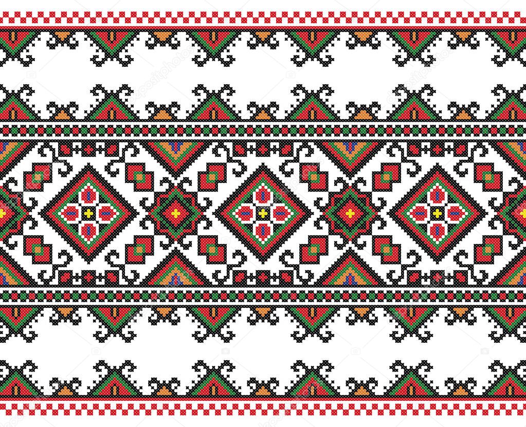 embroidered old handmade cross-stitch ethnic Ukraine pattern. Ukrainian towel with ornament. Rushnyk style in vector