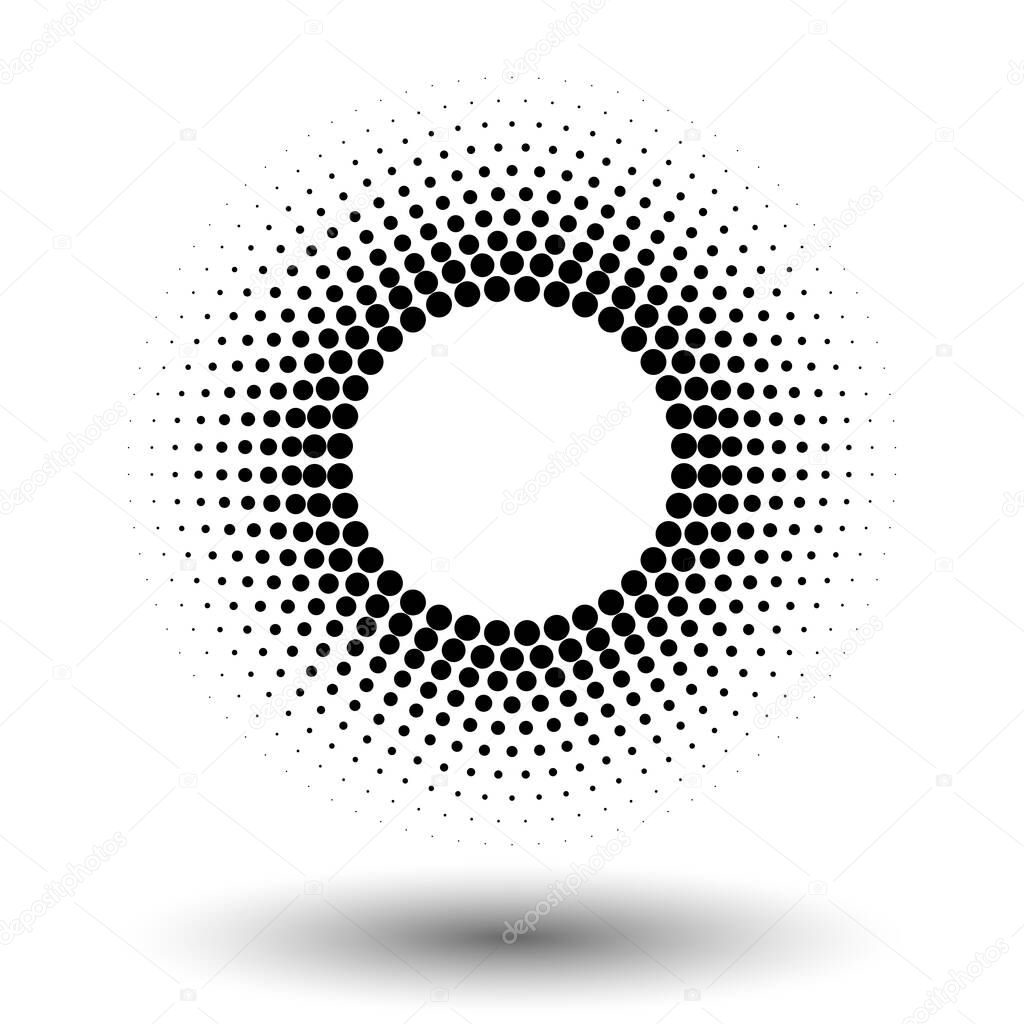 Halftone circle frame, abstract dots logo emblem design element for any projects. Round border icon. Vector EPS10 illustration. Abstract dotted vector background.