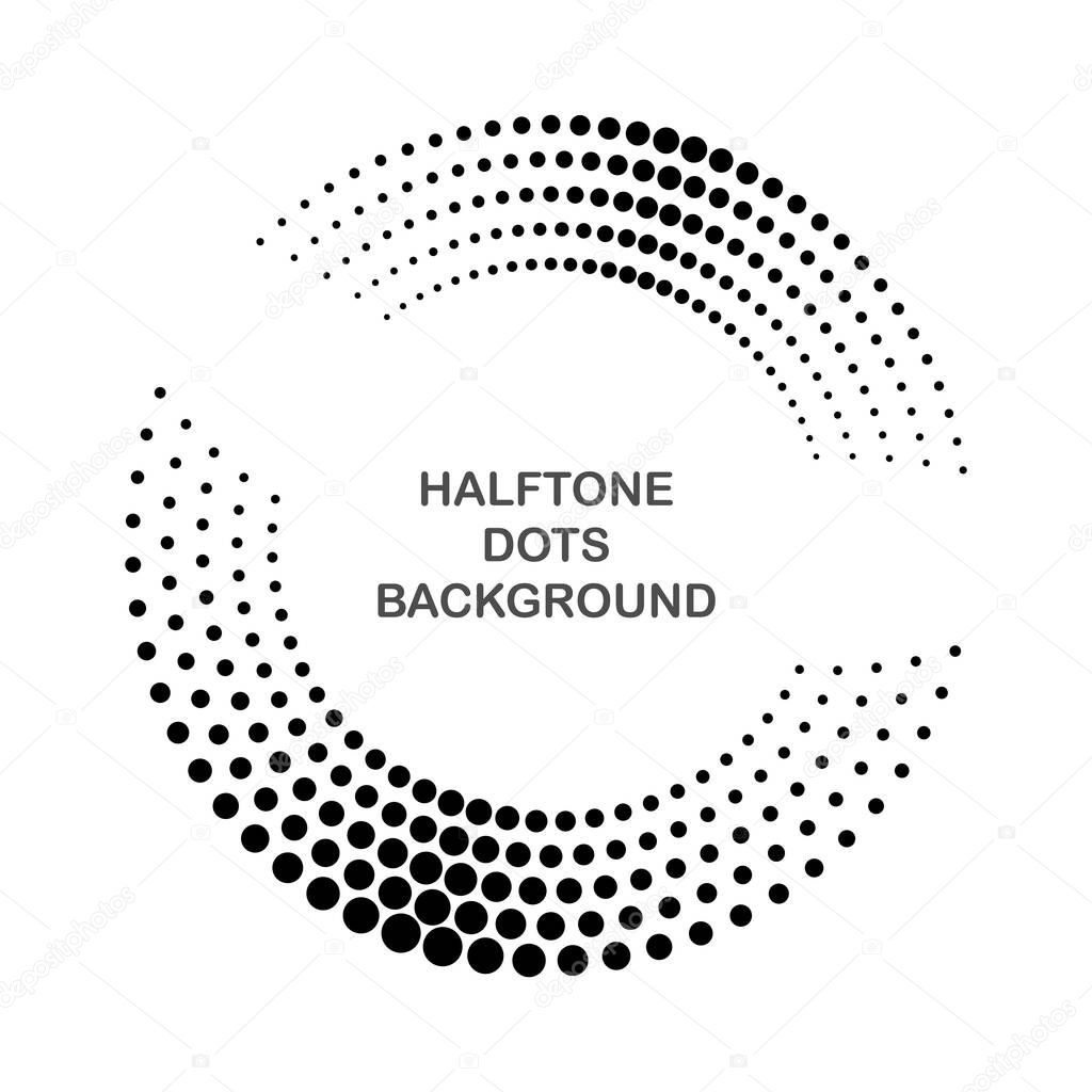 Halftone round as icon or background. Black abstract vector circle frame with dots as logo or emblem. Circle border isolated on the white background for your design.