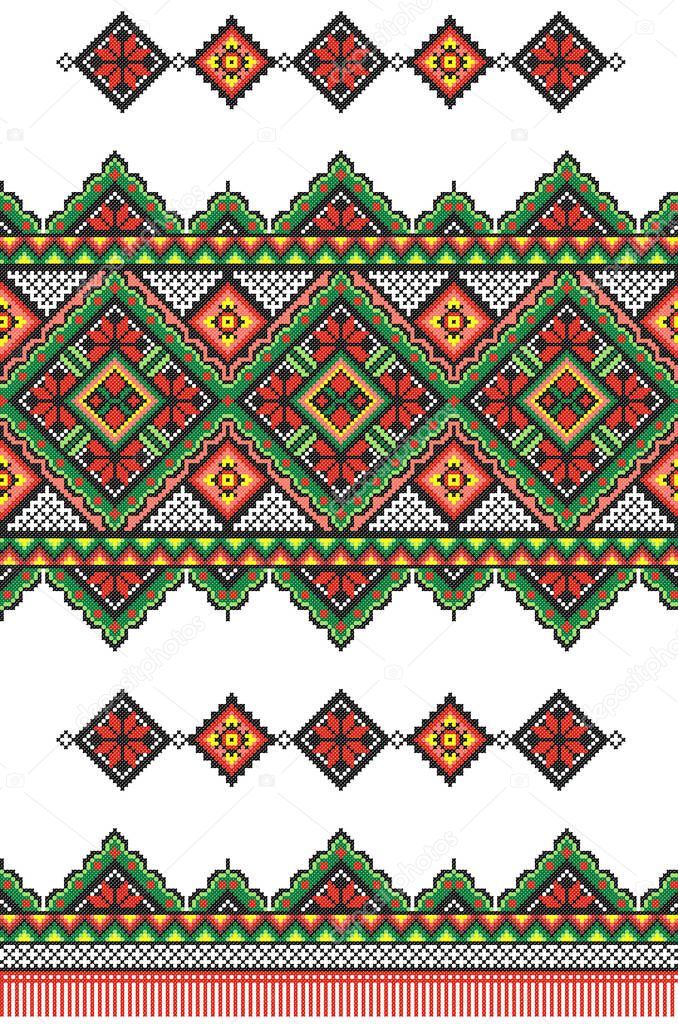 embroidered old handmade cross-stitch ethnic Ukraine pattern. Ukrainian towel with ornament. Rushnyk style in vector