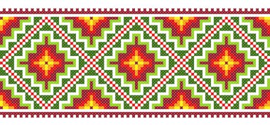 İşlemeli eski el yapımı çapraz dikişli etnik Ukrayna deseni. Süslü Ukrayna havlusu. Vektör olarak Rushnyk biçimi