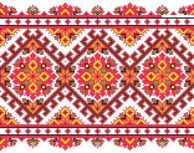 İşlemeli eski el yapımı çapraz dikişli etnik Ukrayna deseni. Süslü Ukrayna havlusu. Vektör olarak Rushnyk biçimi