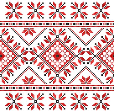 İşlemeli eski el yapımı çapraz dikişli etnik Ukrayna deseni. Süslü Ukrayna havlusu. Vektör olarak Rushnyk biçimi