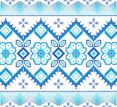 İşlemeli eski el yapımı çapraz dikişli etnik Ukrayna deseni. Süslü Ukrayna havlusu. Vektör olarak Rushnyk biçimi