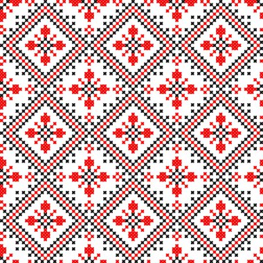 İşlemeli eski el yapımı çapraz dikişli etnik Ukrayna deseni. Süslü Ukrayna havlusu. Vektör olarak Rushnyk biçimi